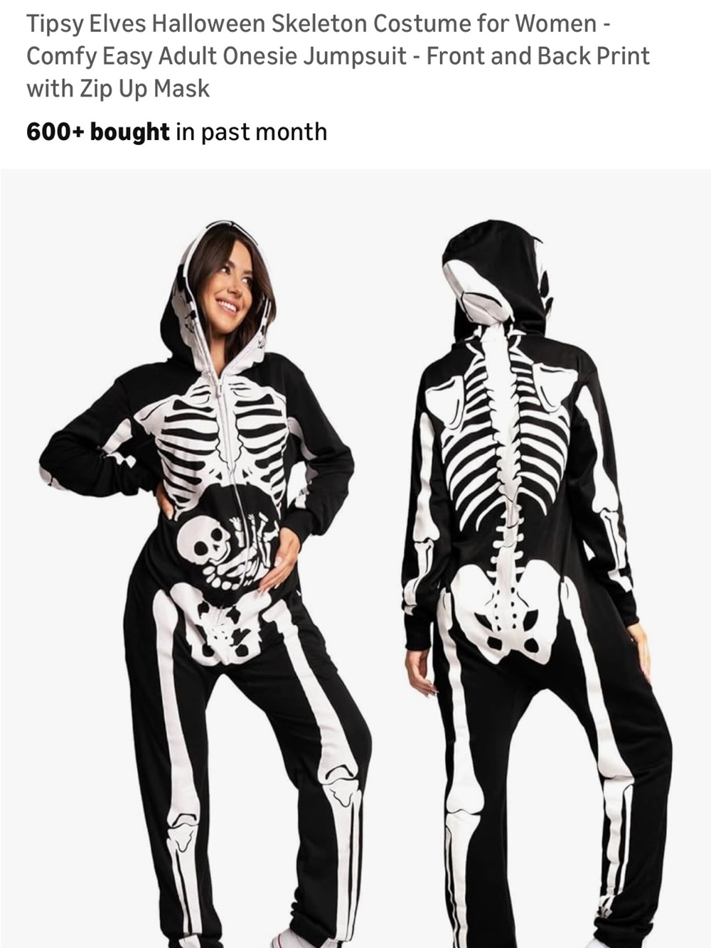 Tipsy Elves Black and White Women’s Maternity Skeleton Onesie Costume